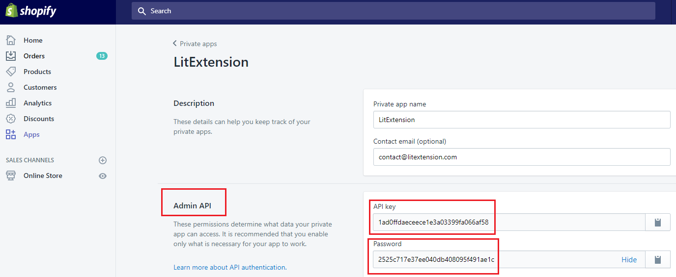 get shopify API password
