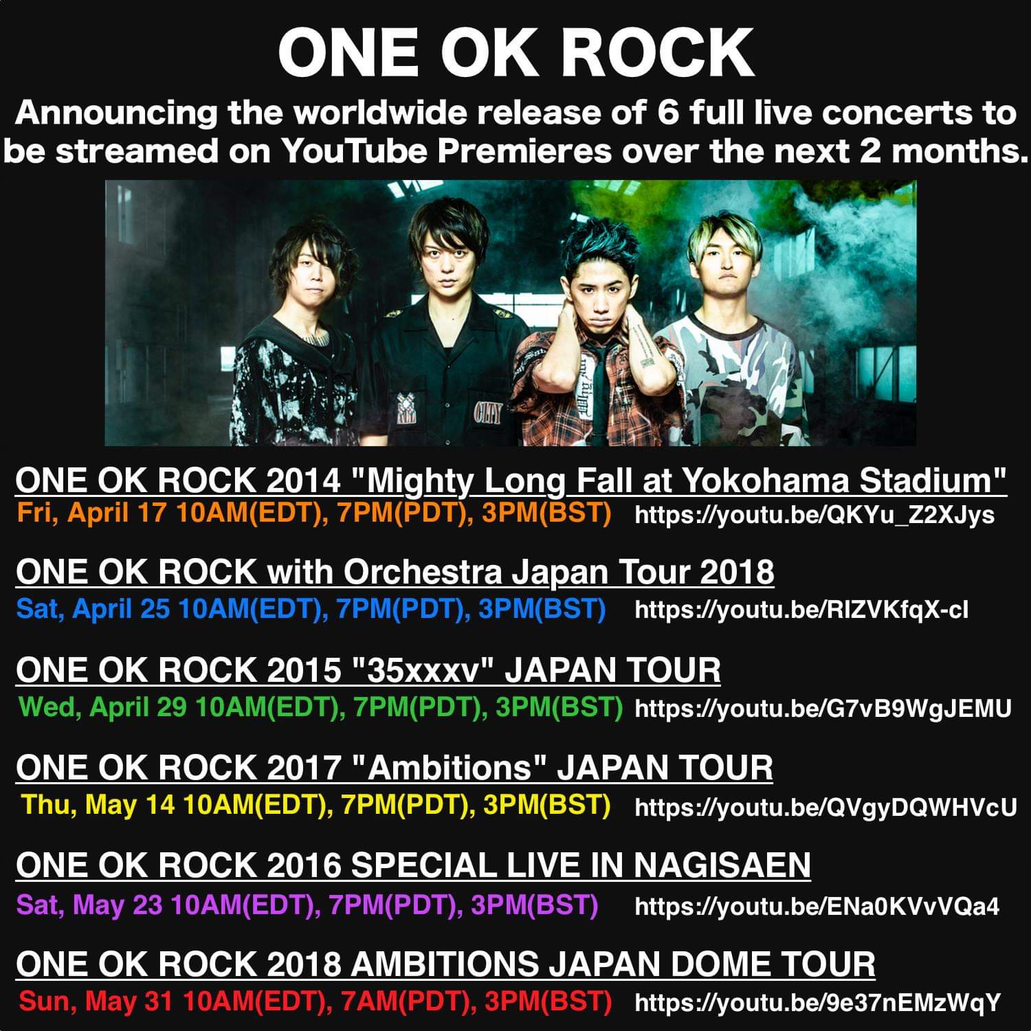 LIVE: ONE OK ROCK 2018 AMBITIONS JAPAN DOME TOUR -YOUTUBE PREMIER